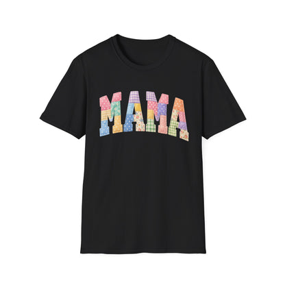 Mama Patchwork T-Shirt — Colorful Quilted Mom Graphic Tee