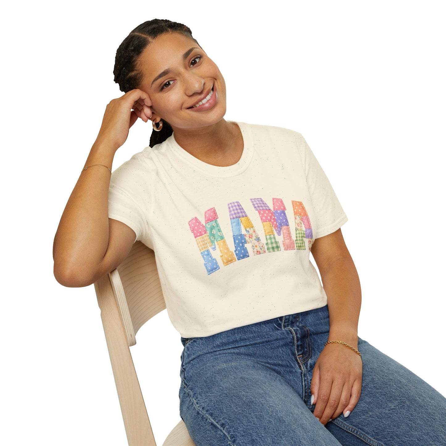 Mama Patchwork T-Shirt — Colorful Quilted Mom Graphic Tee