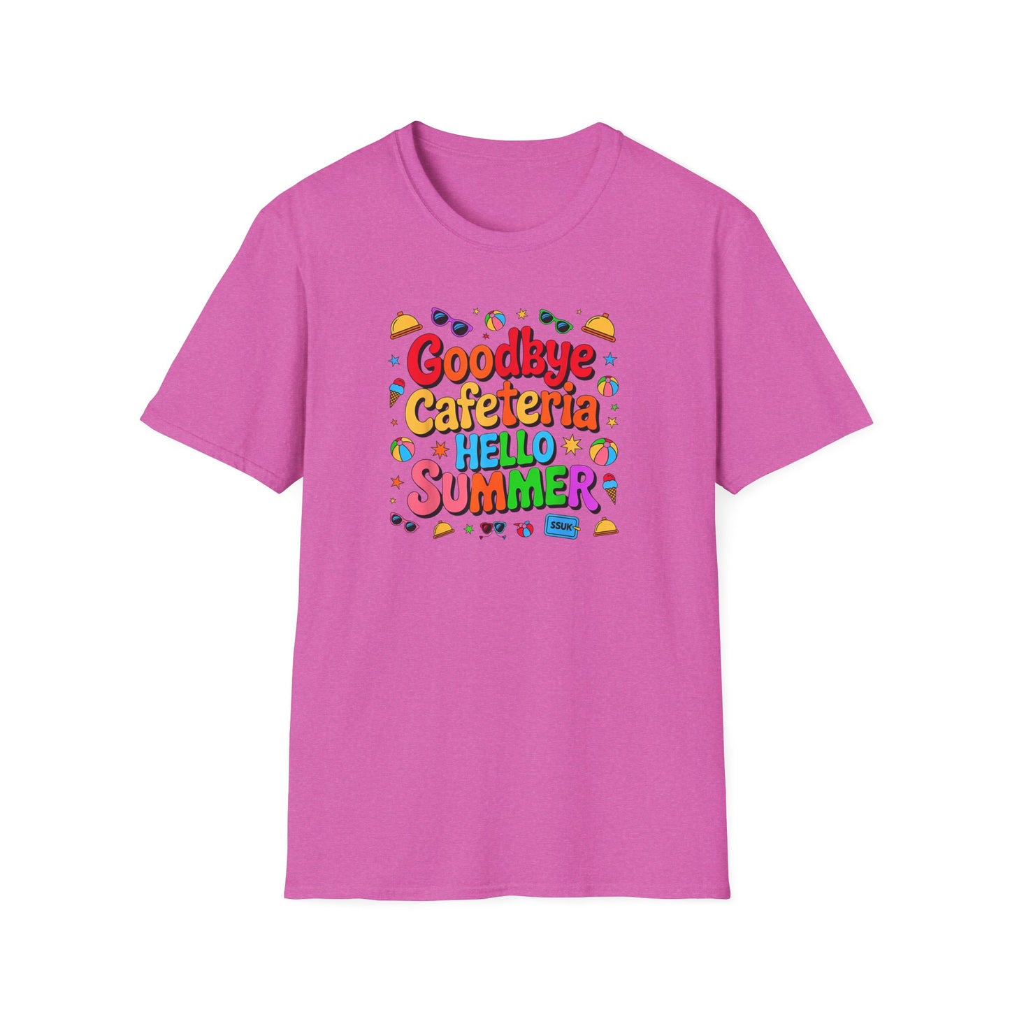 Goodbye Cafeteria Hello Summer T-Shirt — Colorful End-of-School Teacher Tee