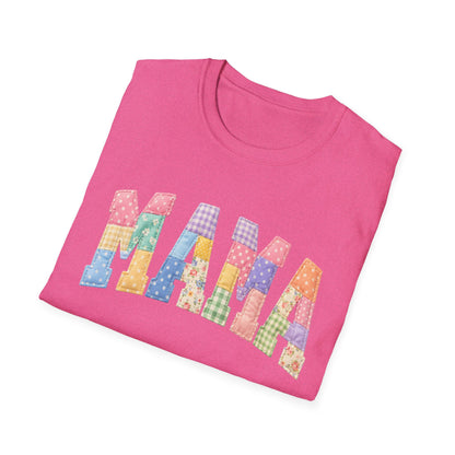 Mama Patchwork T-Shirt — Colorful Quilted Mom Graphic Tee