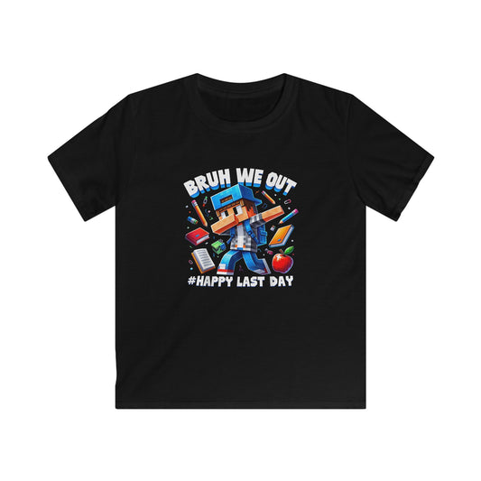 Kids Last Day of School T‑Shirt — 'Bruh We Out' Cube Game Tee, Checkered Retro Shirt for Boys & Girls