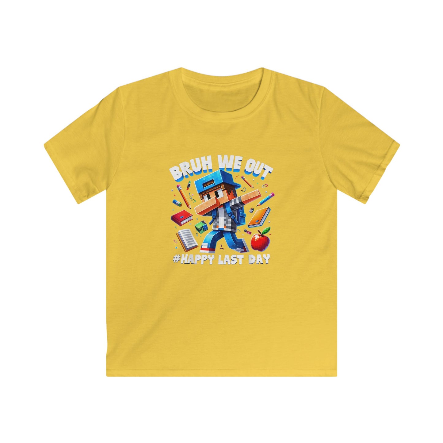 Kids Last Day of School T‑Shirt — 'Bruh We Out' Cube Game Tee, Checkered Retro Shirt for Boys & Girls