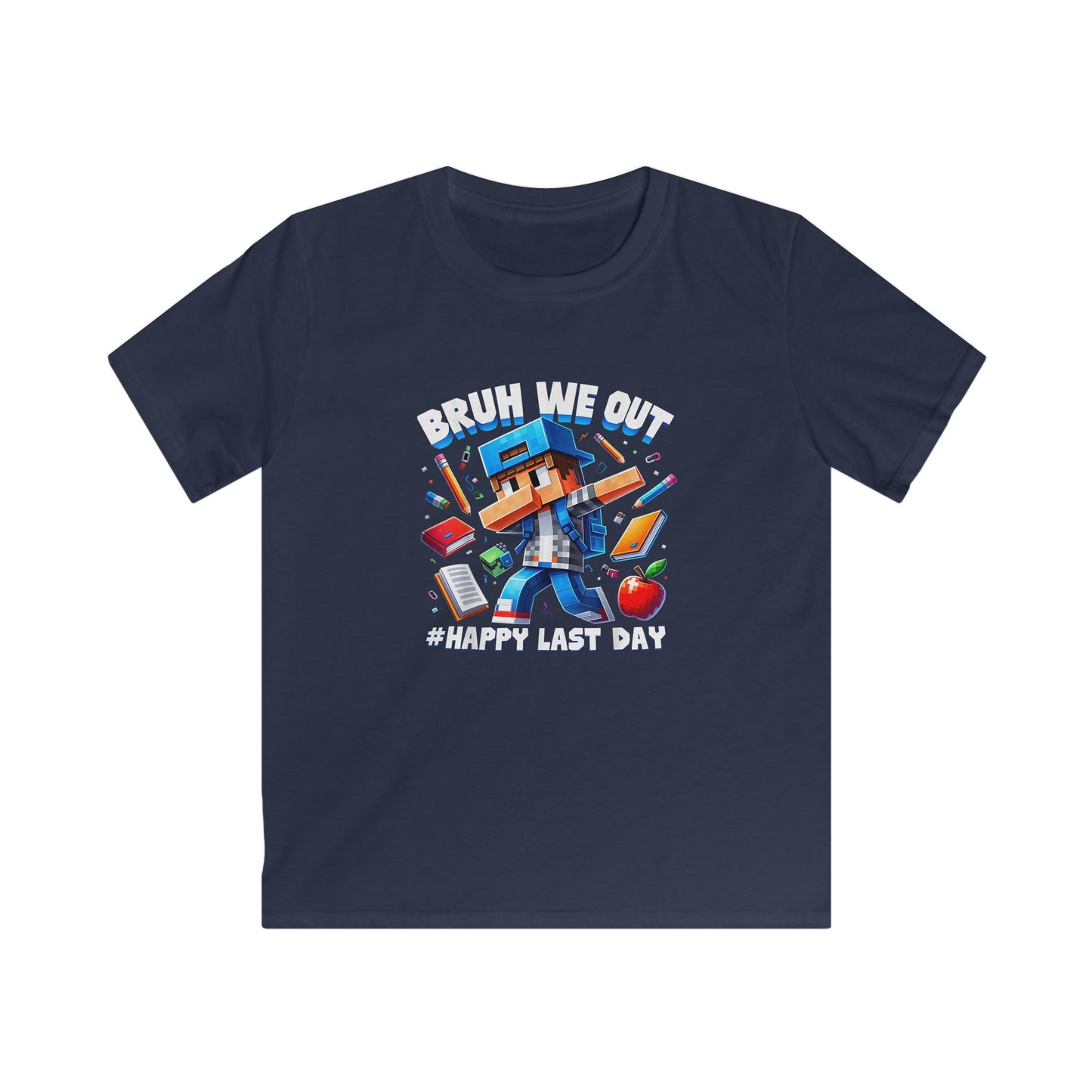 Kids Last Day of School T‑Shirt — 'Bruh We Out' Cube Game Tee, Checkered Retro Shirt for Boys & Girls
