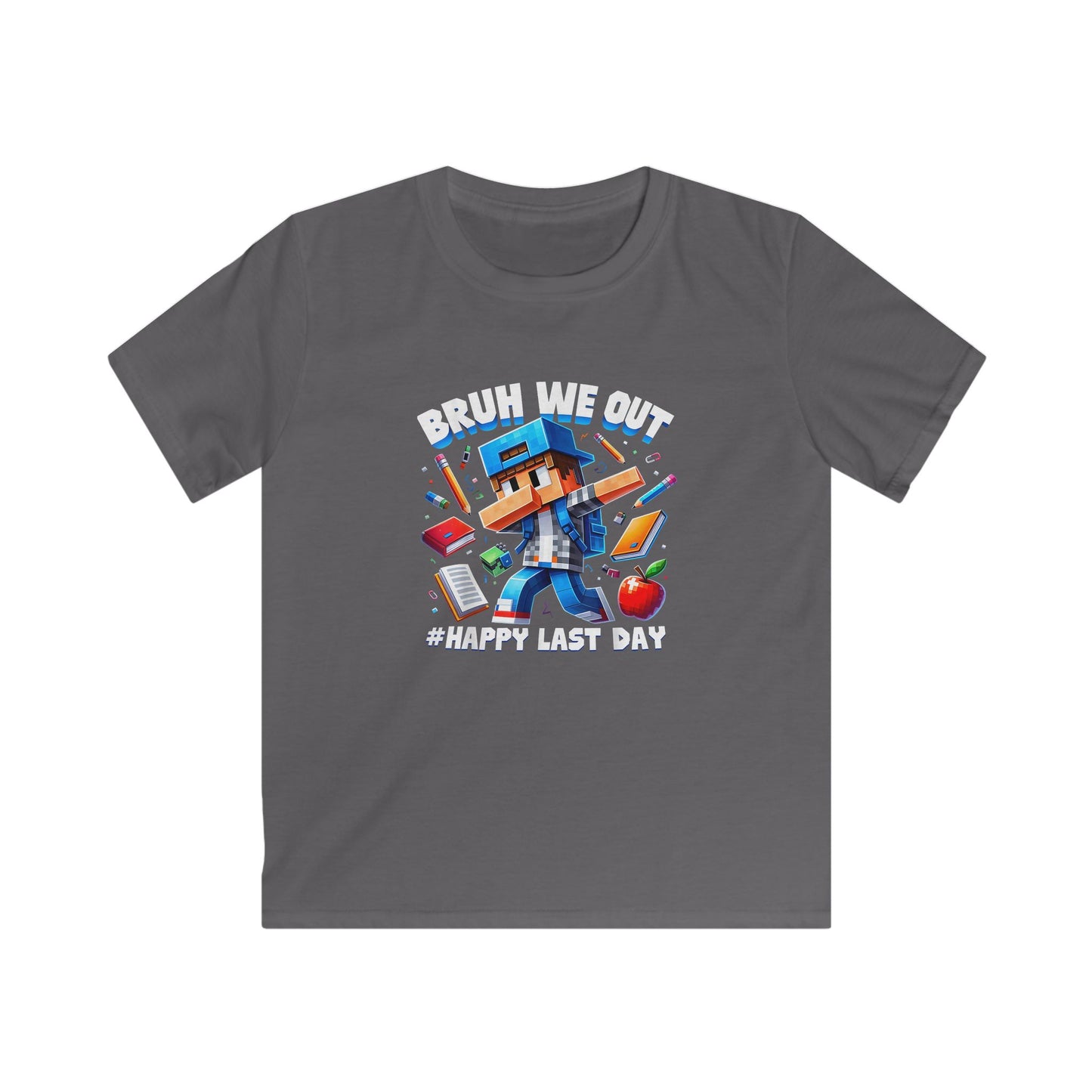 Kids Last Day of School T‑Shirt — 'Bruh We Out' Cube Game Tee, Checkered Retro Shirt for Boys & Girls