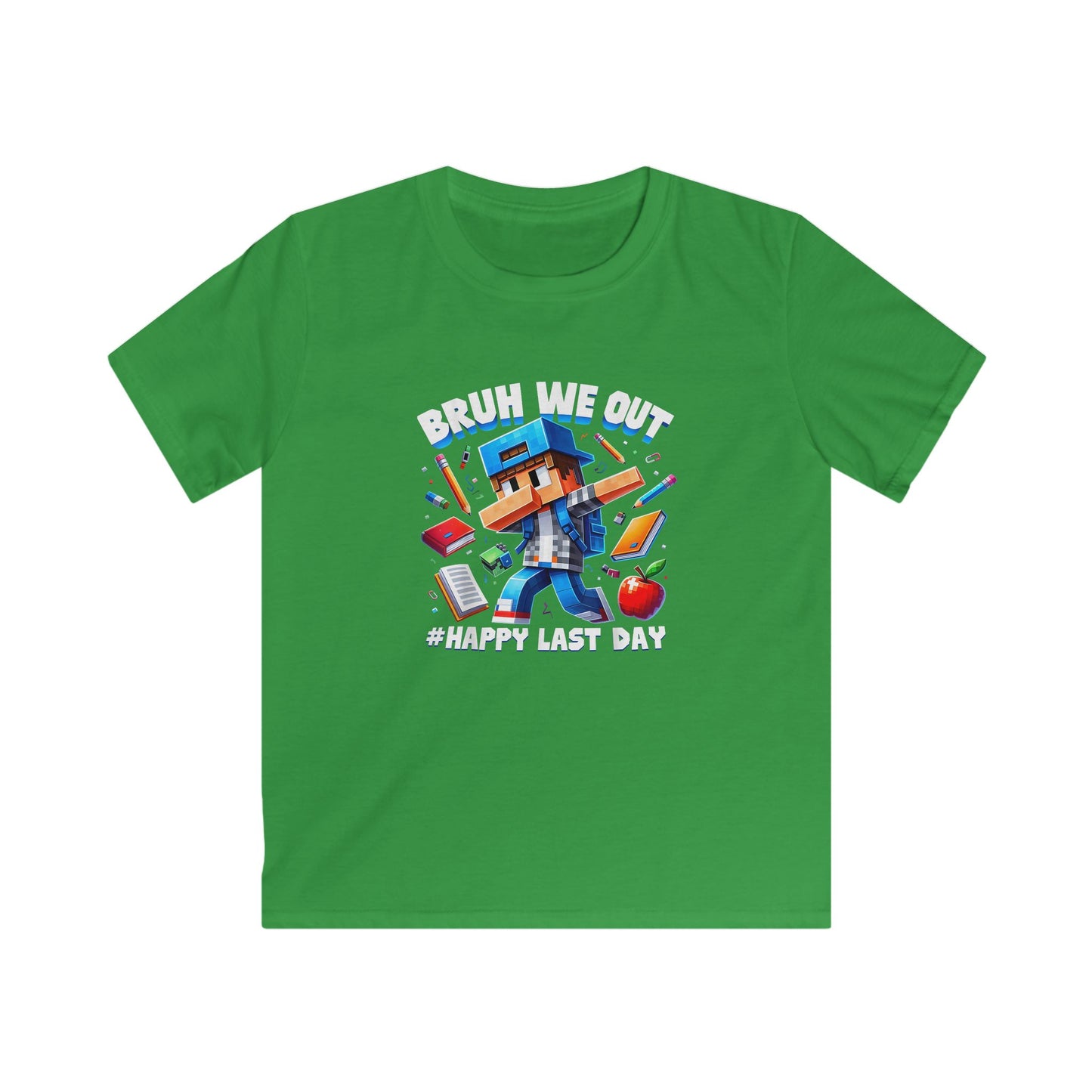 Kids Last Day of School T‑Shirt — 'Bruh We Out' Cube Game Tee, Checkered Retro Shirt for Boys & Girls