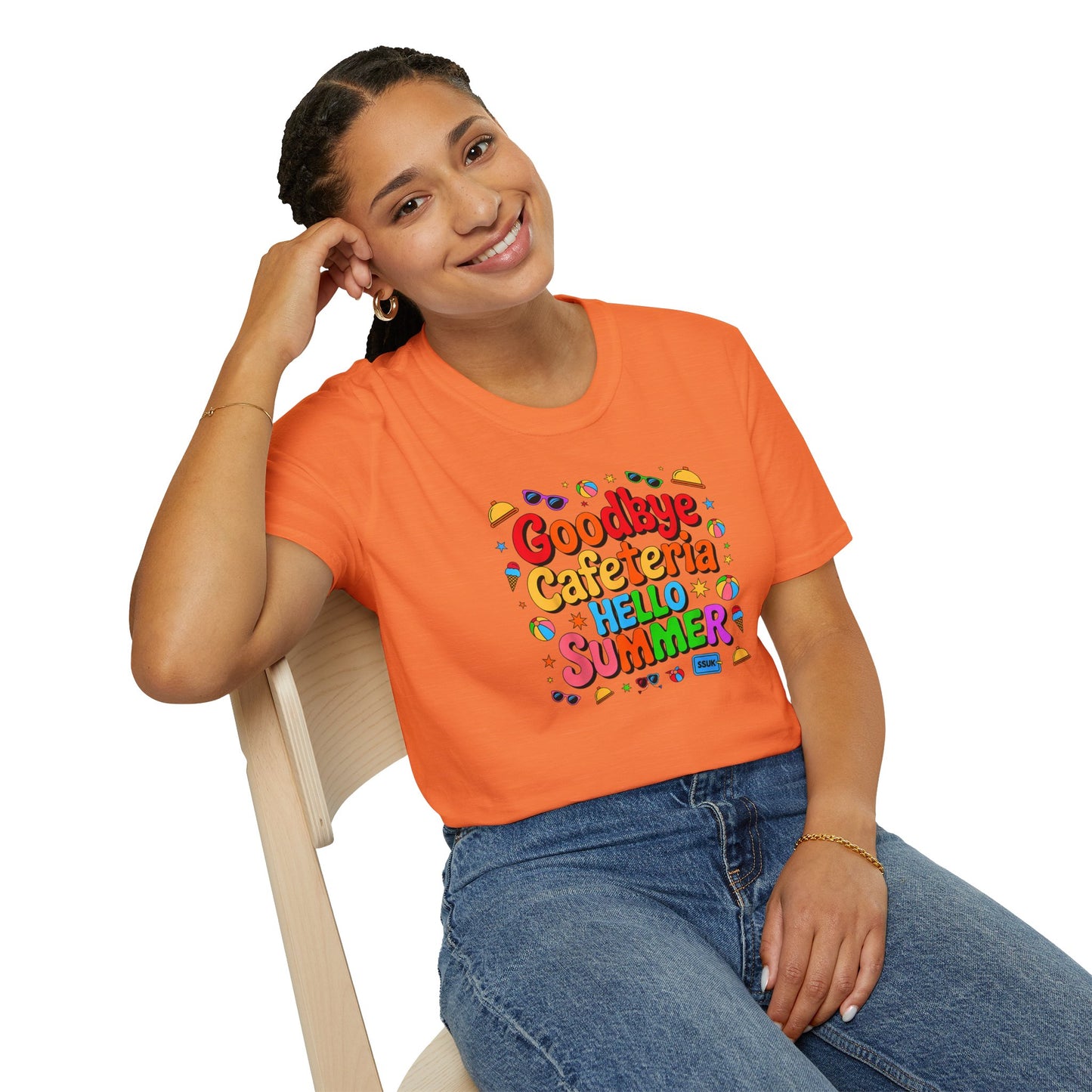 Goodbye Cafeteria Hello Summer T-Shirt — Colorful End-of-School Teacher Tee