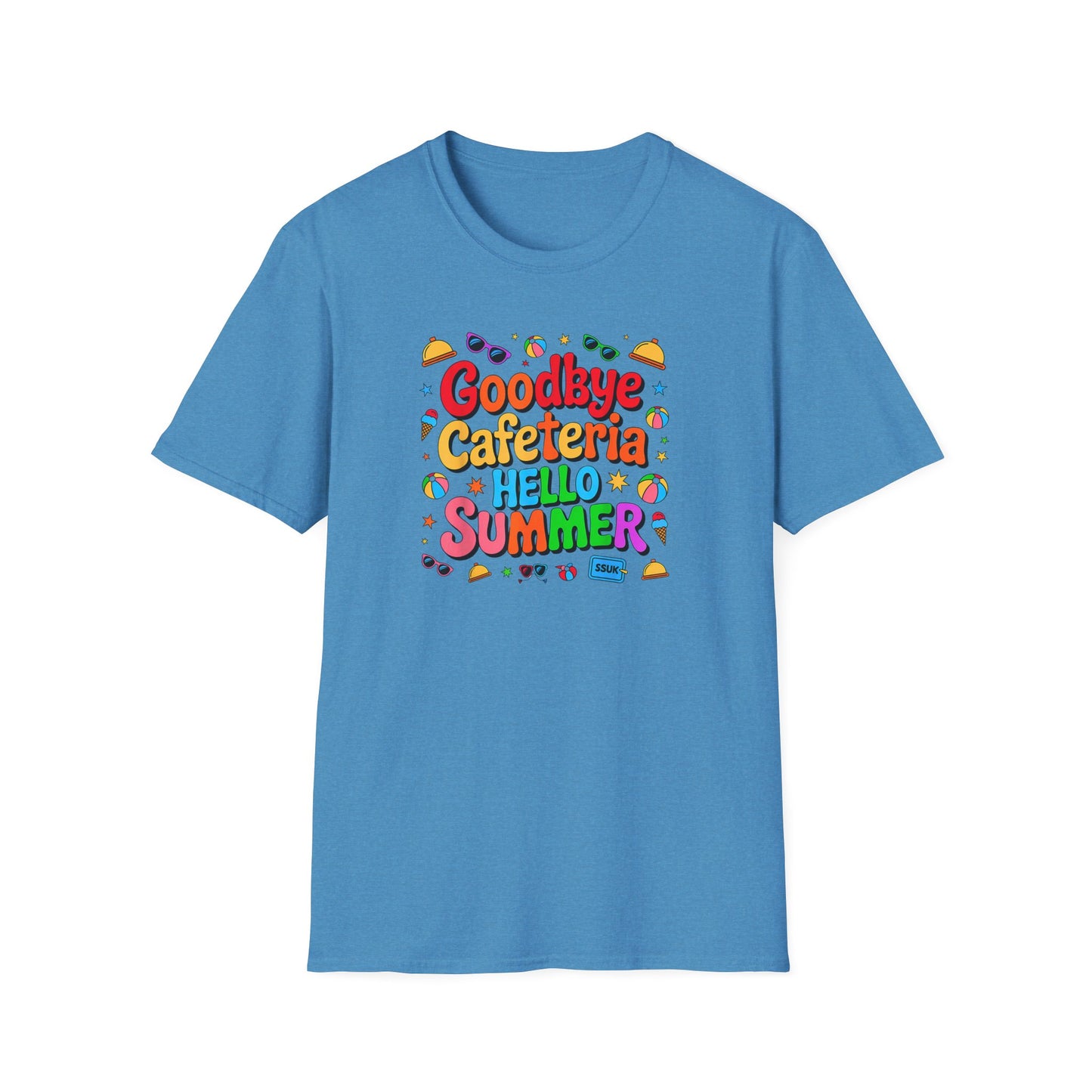 Goodbye Cafeteria Hello Summer T-Shirt — Colorful End-of-School Teacher Tee