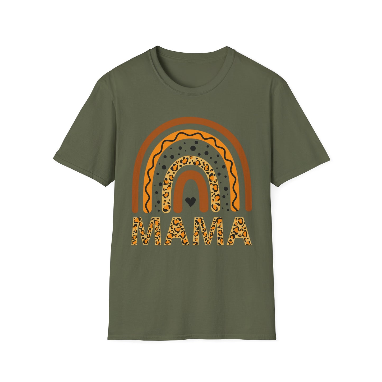 Mama Leopard Rainbow T‑Shirt — Boho Rust & Brown Mother’s Day Tee
