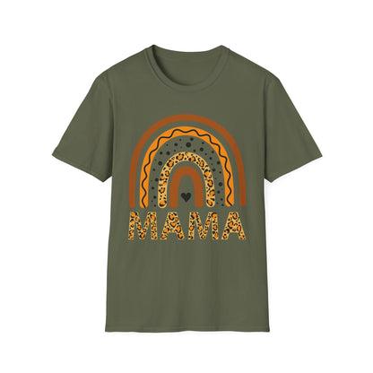 Mama Leopard Rainbow T‑Shirt — Boho Rust & Brown Mother’s Day Tee