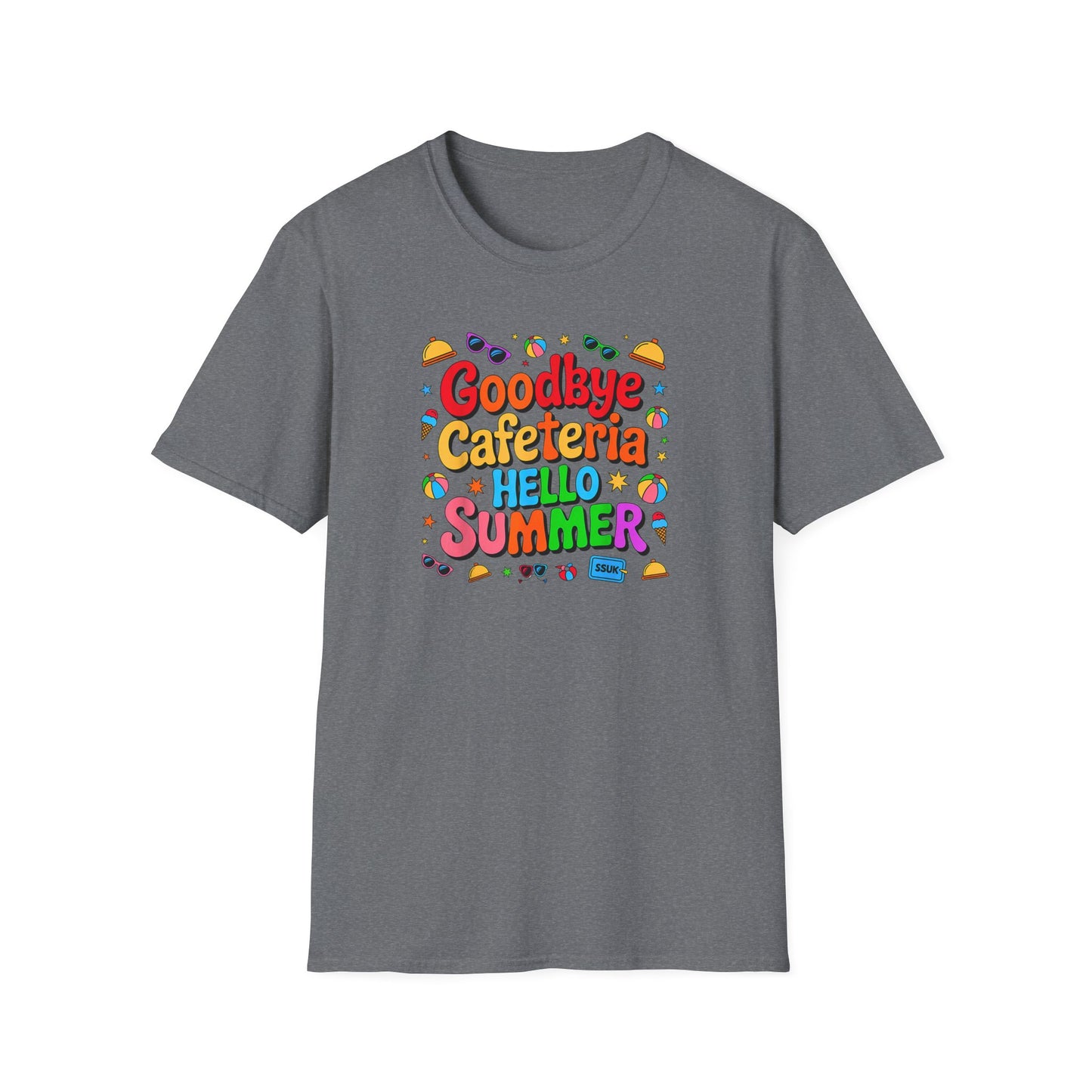 Goodbye Cafeteria Hello Summer T-Shirt — Colorful End-of-School Teacher Tee