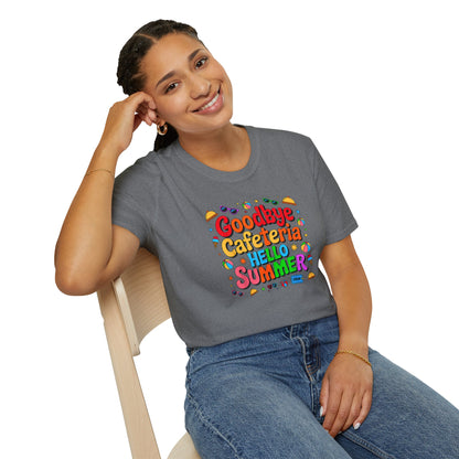 Goodbye Cafeteria Hello Summer T-Shirt — Colorful End-of-School Teacher Tee