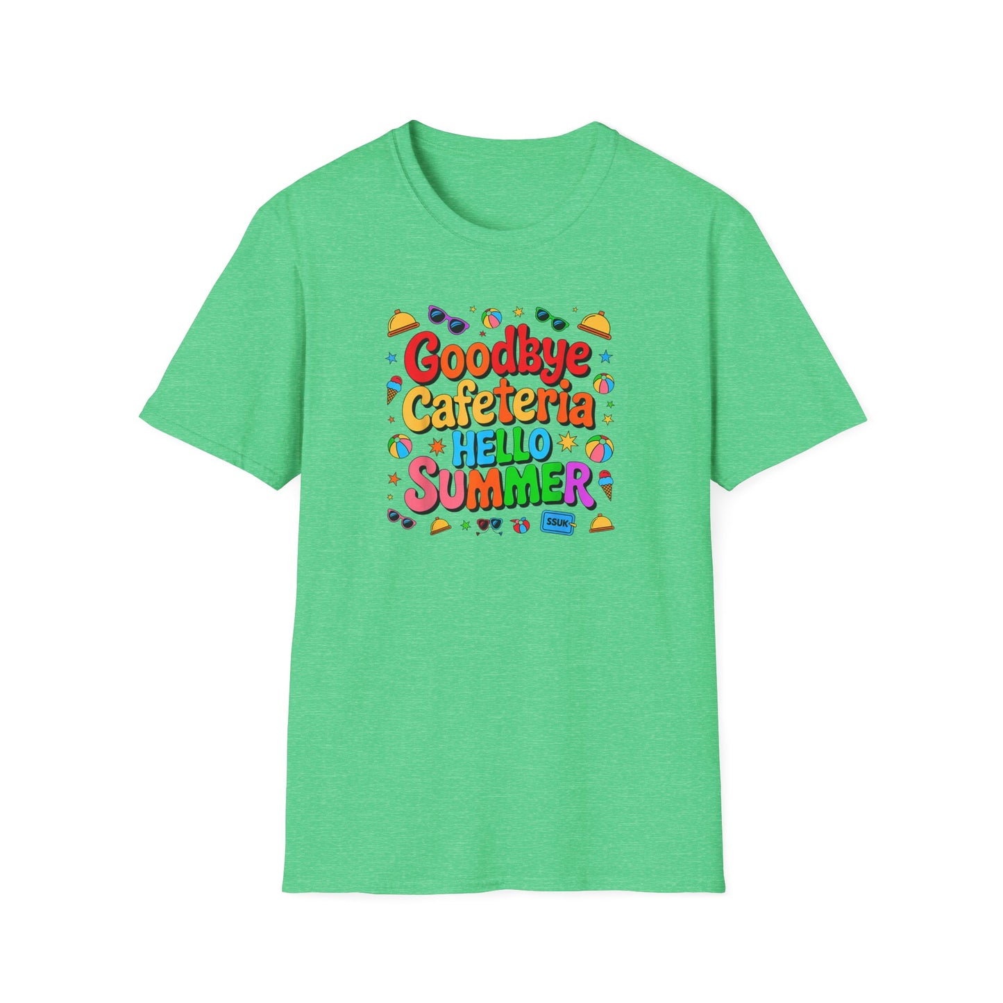 Goodbye Cafeteria Hello Summer T-Shirt — Colorful End-of-School Teacher Tee