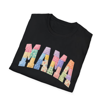 Mama Patchwork T-Shirt — Colorful Quilted Mom Graphic Tee