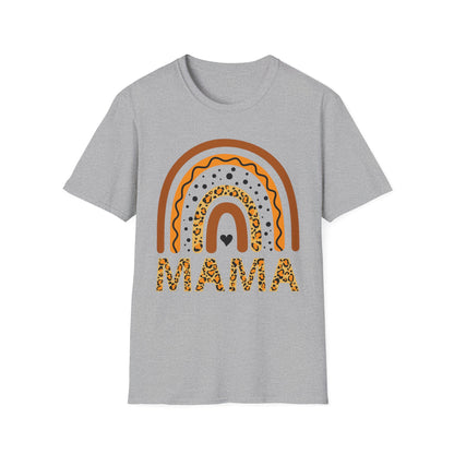 Mama Leopard Rainbow T‑Shirt — Boho Rust & Brown Mother’s Day Tee