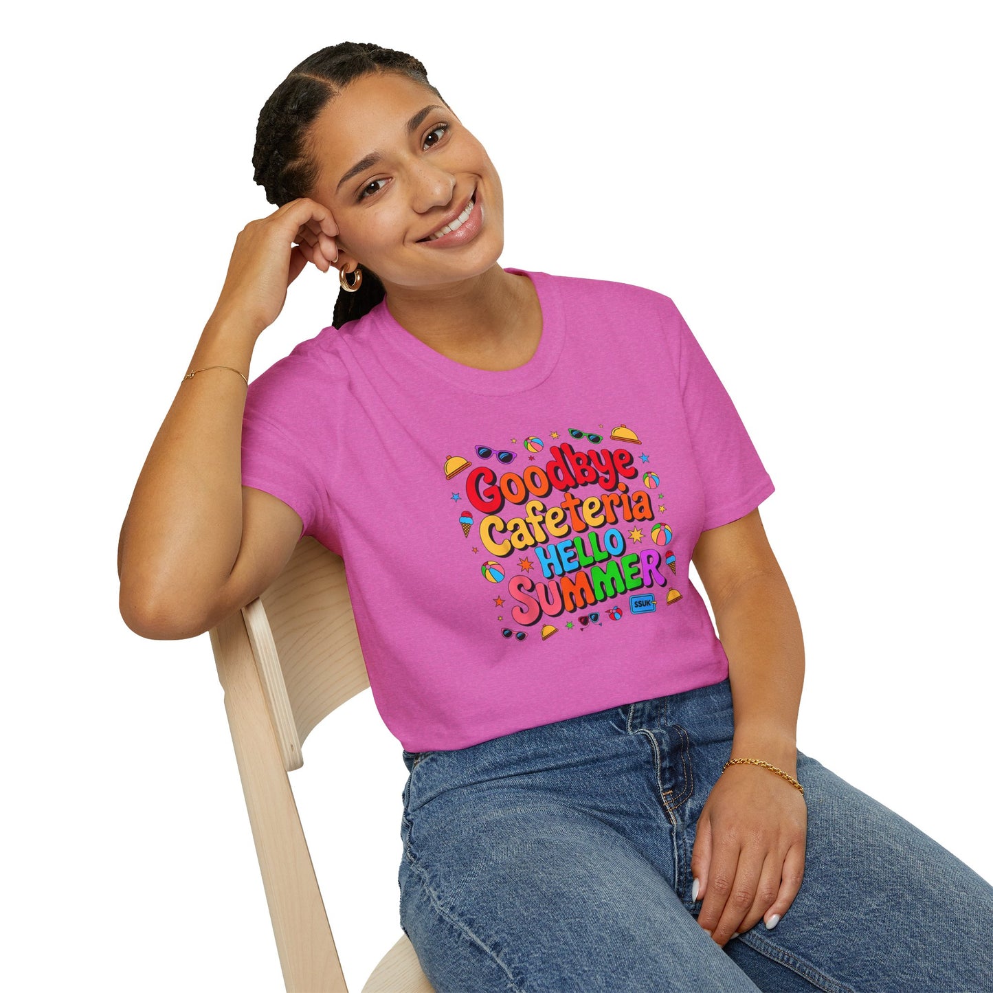 Goodbye Cafeteria Hello Summer T-Shirt — Colorful End-of-School Teacher Tee