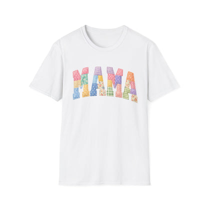 Mama Patchwork T-Shirt — Colorful Quilted Mom Graphic Tee