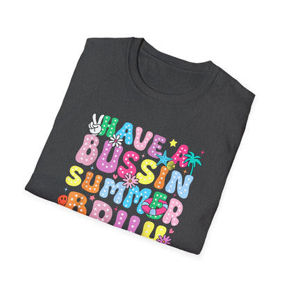Teacher End of School T-Shirt – "Have a Bussin Summer" Colorful School Staff Tee