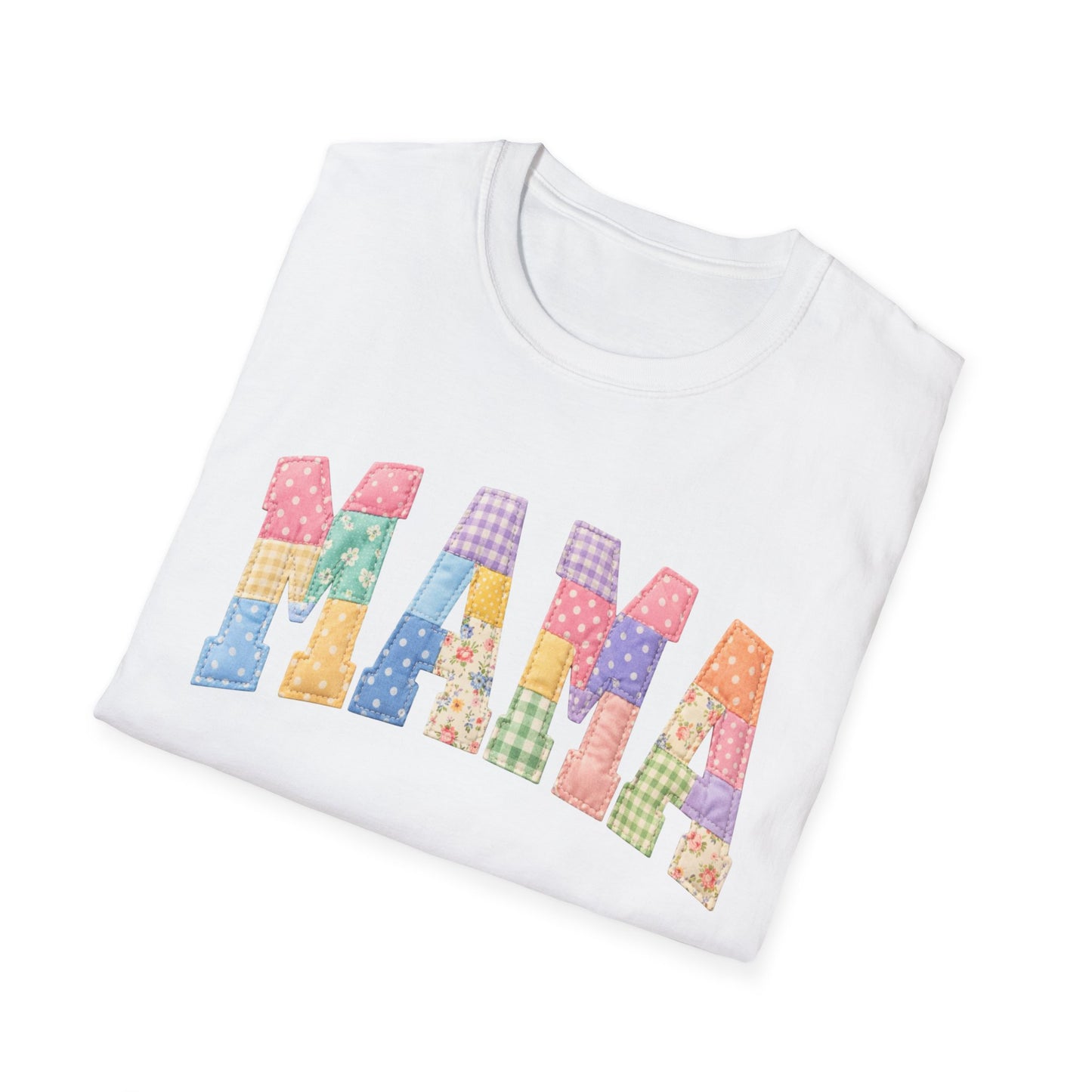 Mama Patchwork T-Shirt — Colorful Quilted Mom Graphic Tee
