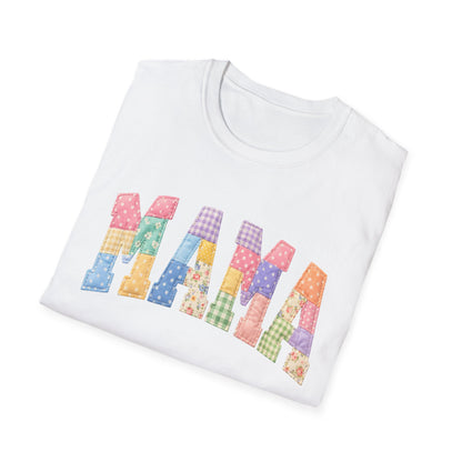 Mama Patchwork T-Shirt — Colorful Quilted Mom Graphic Tee