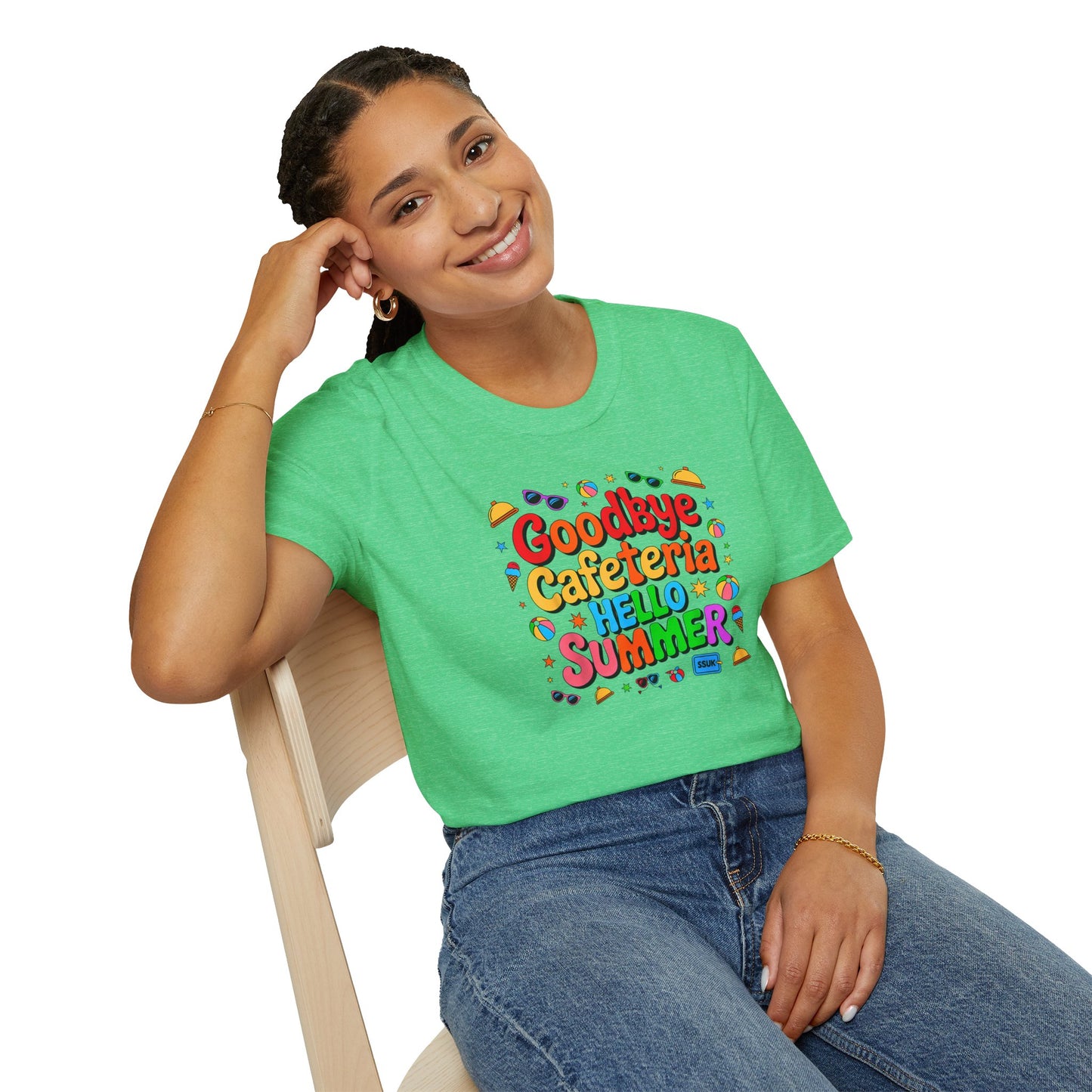 Goodbye Cafeteria Hello Summer T-Shirt — Colorful End-of-School Teacher Tee