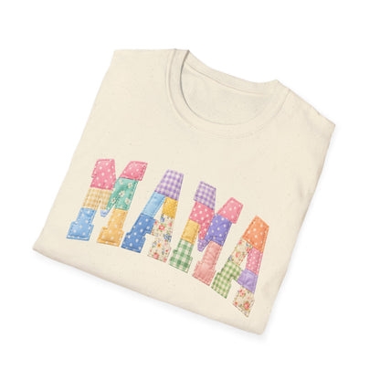 Mama Patchwork T-Shirt — Colorful Quilted Mom Graphic Tee