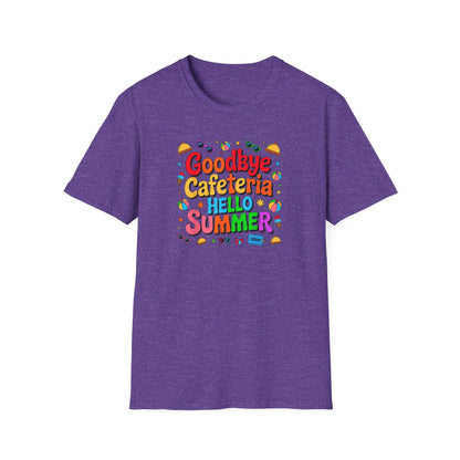 Goodbye Cafeteria Hello Summer T-Shirt — Colorful End-of-School Teacher Tee