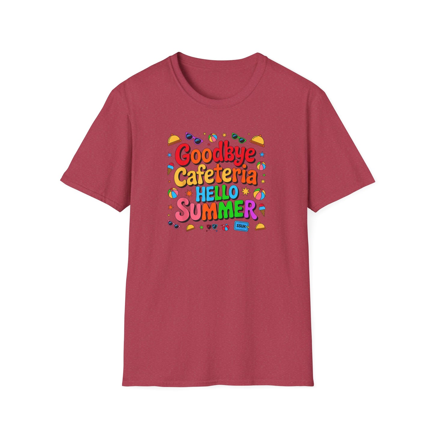 Goodbye Cafeteria Hello Summer T-Shirt — Colorful End-of-School Teacher Tee
