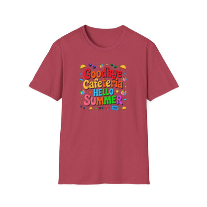 Goodbye Cafeteria Hello Summer T-Shirt — Colorful End-of-School Teacher Tee