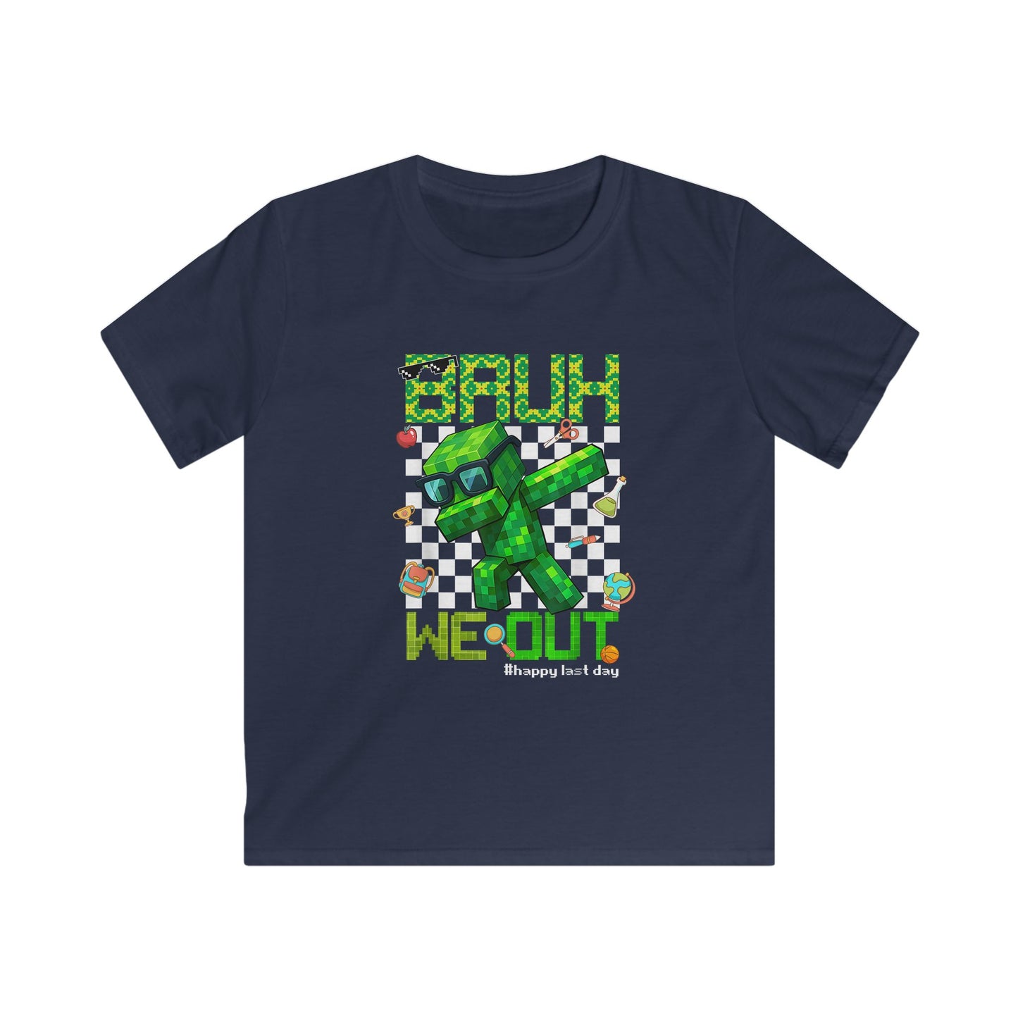 Kids Last Day of School T‑Shirt — 'Bruh We Out' Green Tee, Checkered Retro Shirt for Boys & Girls
