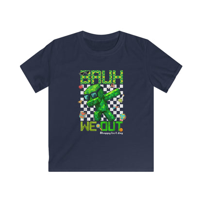 Kids Last Day of School T‑Shirt — 'Bruh We Out' Green Tee, Checkered Retro Shirt for Boys & Girls