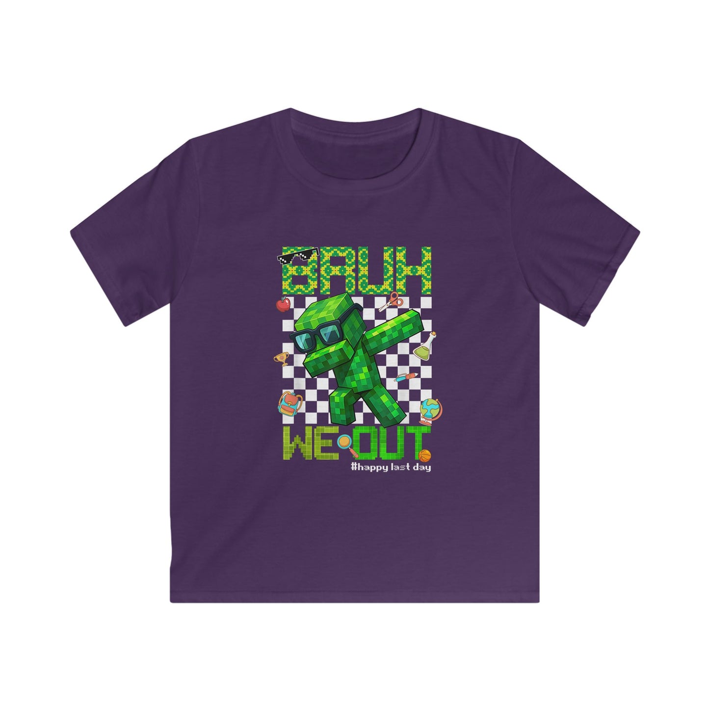 Kids Last Day of School T‑Shirt — 'Bruh We Out' Green Tee, Checkered Retro Shirt for Boys & Girls