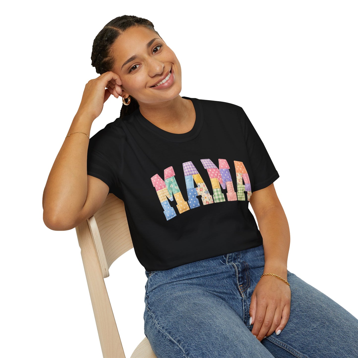 Mama Patchwork T-Shirt — Colorful Quilted Mom Graphic Tee