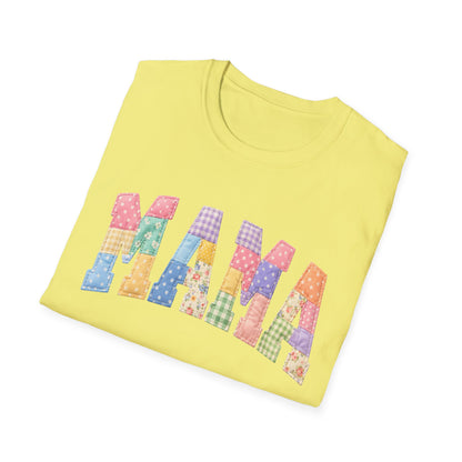 Mama Patchwork T-Shirt — Colorful Quilted Mom Graphic Tee