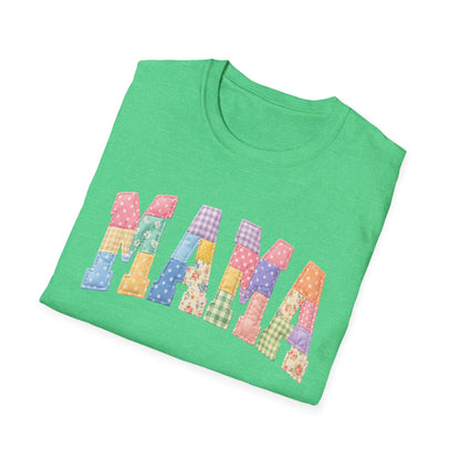 Mama Patchwork T-Shirt — Colorful Quilted Mom Graphic Tee