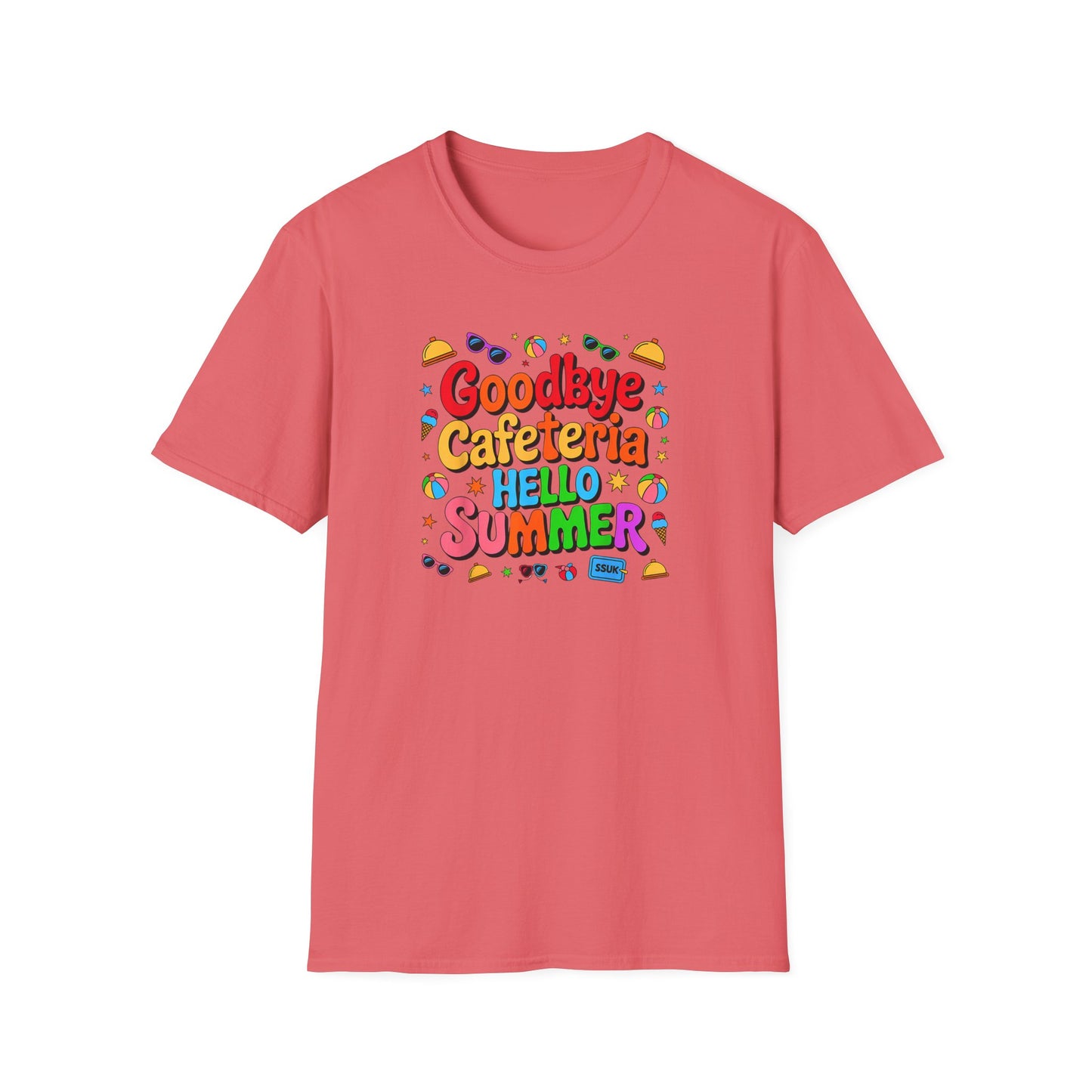 Goodbye Cafeteria Hello Summer T-Shirt — Colorful End-of-School Teacher Tee