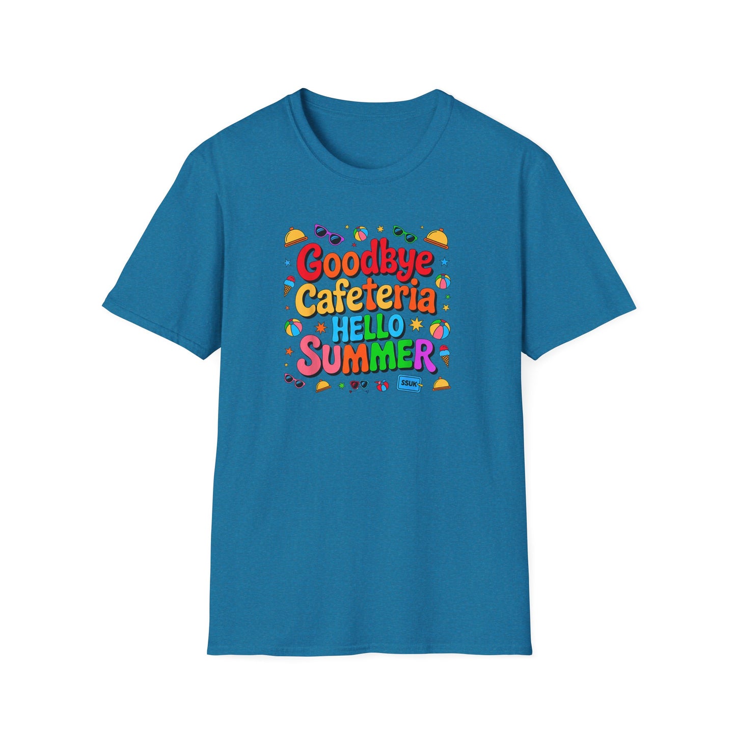 Goodbye Cafeteria Hello Summer T-Shirt — Colorful End-of-School Teacher Tee