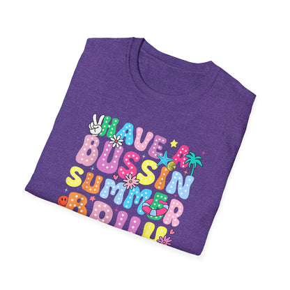 Teacher End of School T-Shirt – "Have a Bussin Summer" Colorful School Staff Tee